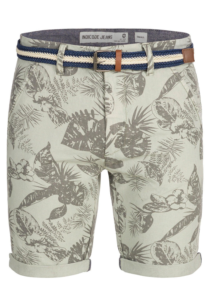 Indicode Herren Curtain Chino Shorts mit Blumen-Print inkl. Gürtel aus 100% Baumwolle - INDICODE