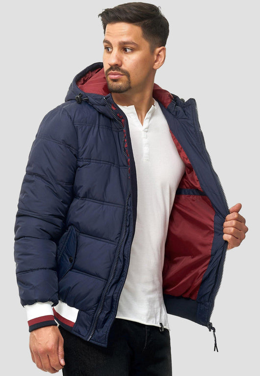 Indicode men's bacon quilted jacket in down jacket look with hood