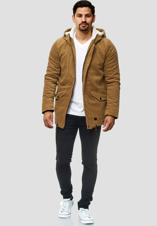 Indicode men's Dudley winter jacket made of 100% cotton (corduroy) with a hood