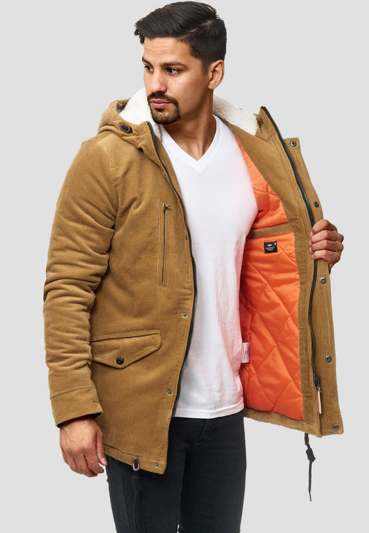 Indicode men's Dudley winter jacket made of 100% cotton (corduroy) with a hood