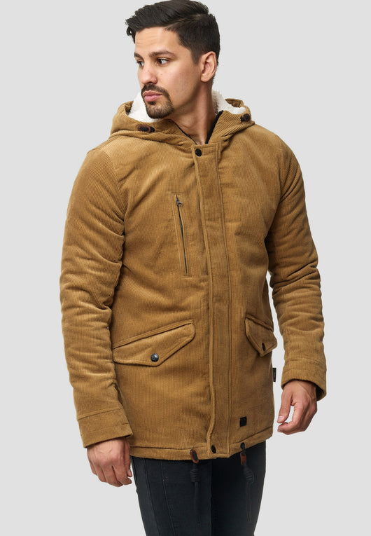 Indicode men's Dudley winter jacket made of 100% cotton (corduroy) with a hood