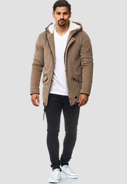 Indicode men's Dudley winter jacket made of 100% cotton (corduroy) with a hood