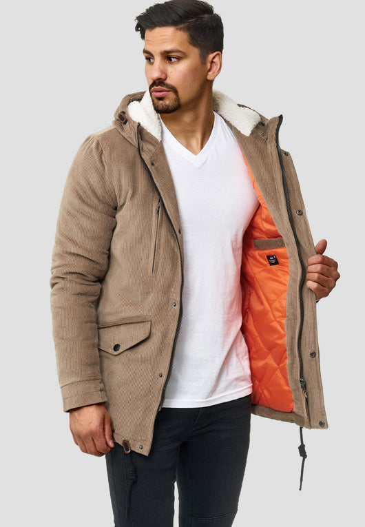 Indicode men's Dudley winter jacket made of 100% cotton (corduroy) with a hood