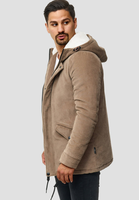 Indicode men's Dudley winter jacket made of 100% cotton (corduroy) with a hood