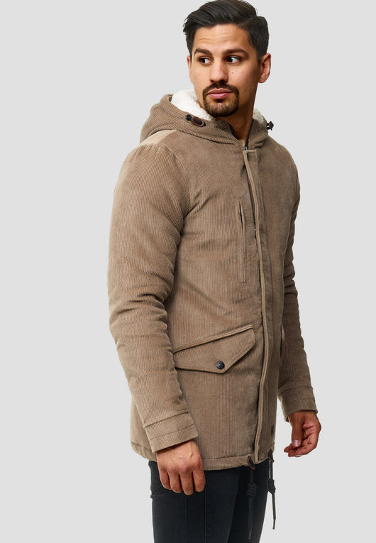 Indicode men's Dudley winter jacket made of 100% cotton (corduroy) with a hood
