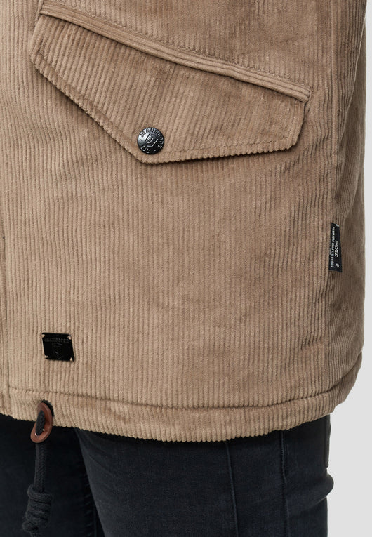 Indicode men's Dudley winter jacket made of 100% cotton (corduroy) with a hood