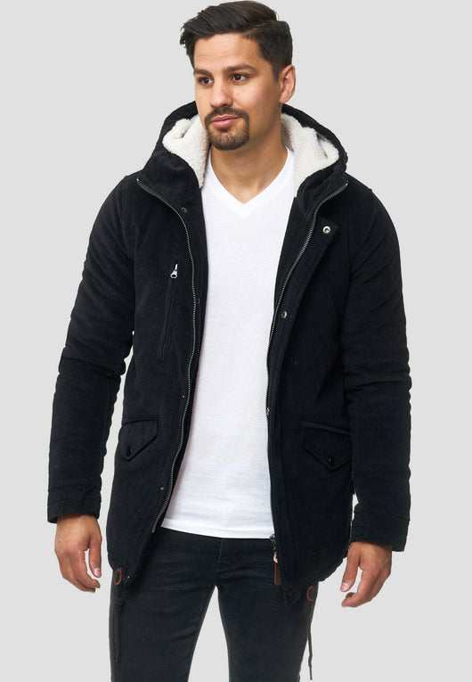 Indicode men's Dudley winter jacket made of 100% cotton (corduroy) with a hood