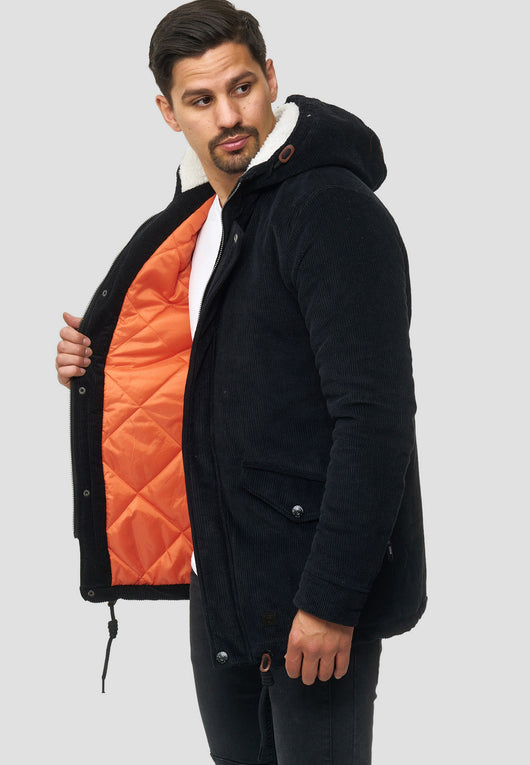 Indicode men's Dudley winter jacket made of 100% cotton (corduroy) with a hood