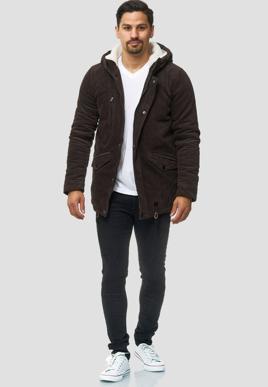 Indicode men's Dudley winter jacket made of 100% cotton (corduroy) with a hood