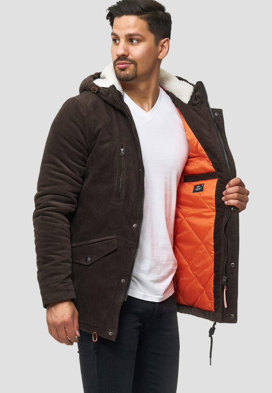 Indicode men's Dudley winter jacket made of 100% cotton (corduroy) with a hood