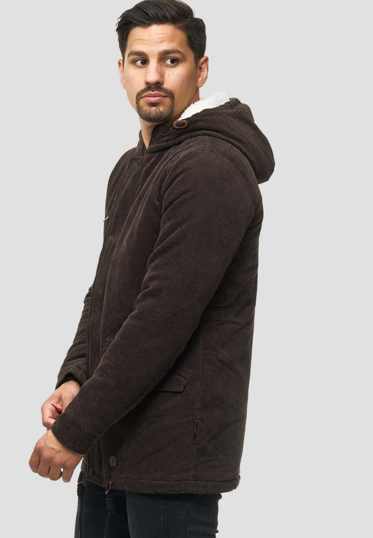 Indicode men's Dudley winter jacket made of 100% cotton (corduroy) with a hood