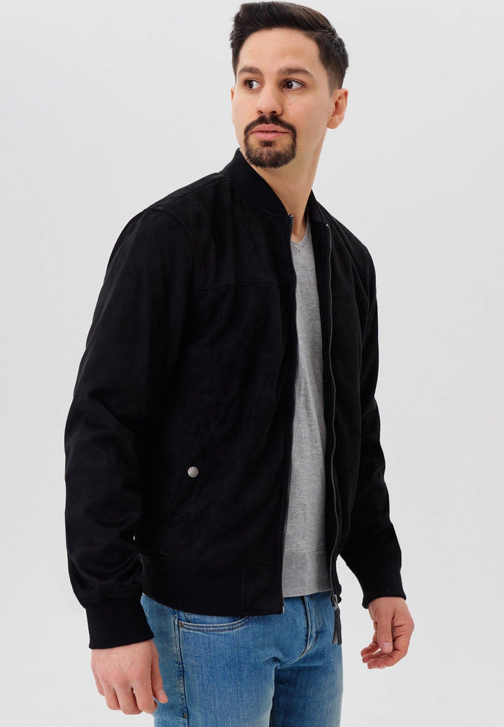 Indicode Herren Abbott Velours-Kunstleder Jacke mit Stehkragen
