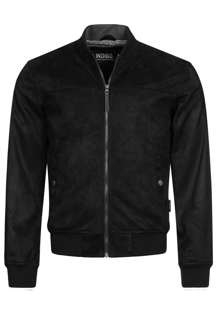 Indicode Men's Abbott Velor Faux Leather Jacket with Stand-Up Collar