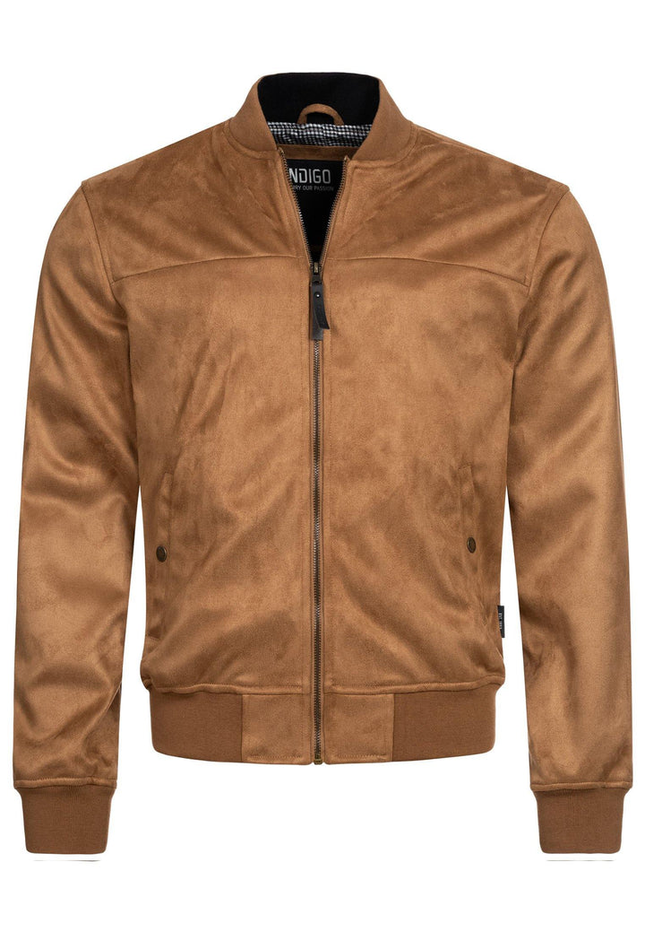 Indicode Herren Abbott Velours-Kunstleder Jacke mit Stehkragen