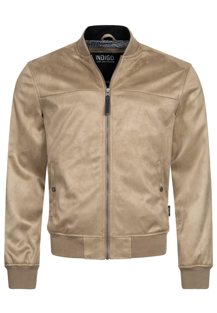 Indicode Herren Abbott Velours-Kunstleder Jacke mit Stehkragen