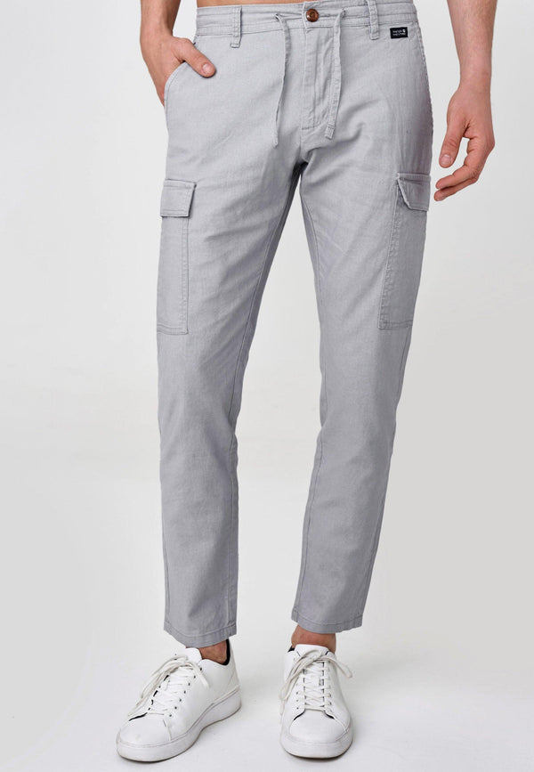 Indicode Men's Cagle Cargo Trousers in Linen & Cotton with 6 Pockets