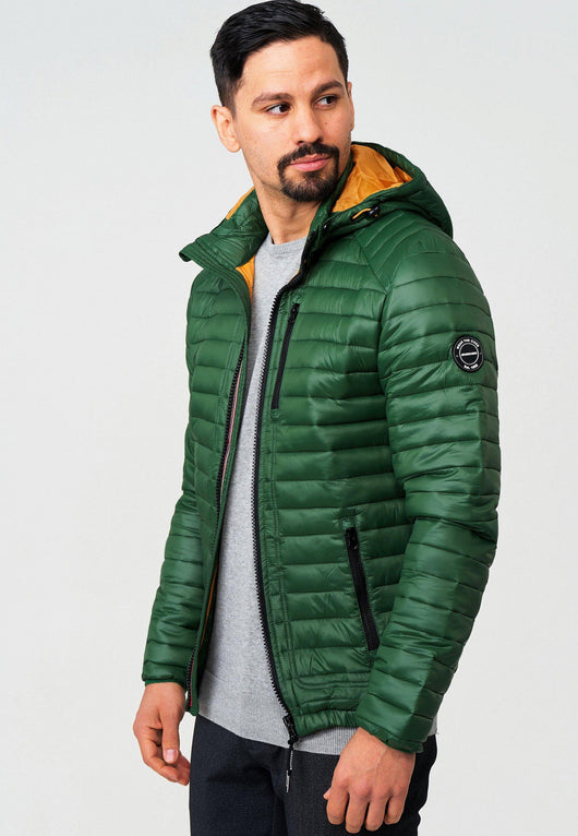 Indicode men's Aguillar quilted jacket in down jacket look with detachable hood and stand-up collar