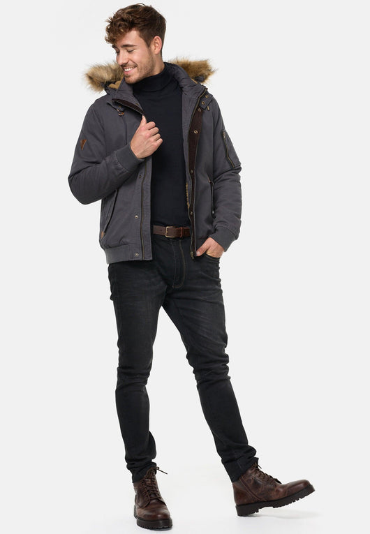 Indicode Herren Pennington Winterjacke aus 100% Baumwolle mit Teddy-Futter & abnehmbarer Kapuze