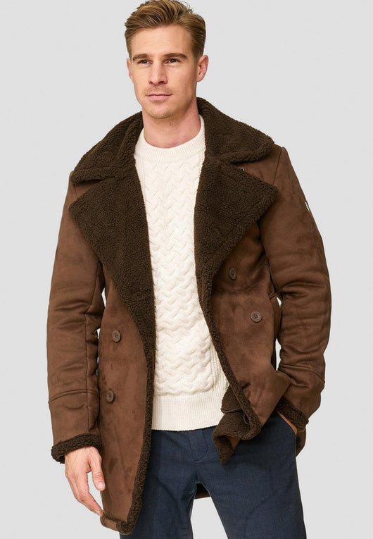 Indicode men's Barlow short coat with wide lapel collar and teddy fur